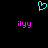 A static pixel art composition with a cyan heart symbol above two identical pink text elements on black background.