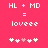 Pixelated text and heart symbols on a solid pink background with two identical static frames side-by-side.