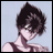 Pixelated anime-style character with dark spiky hair and a sleeveless top, next to black background with white text.
