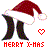 Pixel art of Santa's legs and hat with 'MERRY X-MAS' text, alternating red/green heart symbols in a