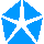 Blue and gray pixelated star with four triangular points on a gray background.
