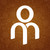 White stylized figure with circular head and three curved limbs on brown pixelated background.