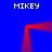 Blue background with four white 'MIKEY' text labels and a red pixelated line forming an open rectangle shape.