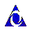 Blue circular icon with white outline transitions from triangular shape to rounded form , showing progressive blurring and color gradient shifts