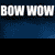 A 4-frame contact sheet of an animated icon featuring the text "BOW WOW" on a dark blue background with black horizontal bars, and one frame showing a person wearing a red cap and white shirt.