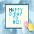 identical square with light blue text reading 'HAPPY B-DAY TO ME!!' on a cream background, each accompanied by three small balloons in pink, white, and yellow against a light blue patterned backdrop
