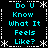 A static digital image displays the phrase "Do U Know What It Feels Like?" in cyan pixelated text across four identical quadrants on a black background with white decorative borders.