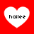 Four white heart shapes on a red background, each containing the text 'hailee' in black pixelated font.