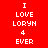 Red background with white pixelated text reading "I LOVE LORYN 4 EVER" in two identical vertical