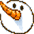 A snowman face with a carrot nose, black eyes, and changing mouth expressions across frames. The background is white with subtle shading.