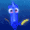 Blue cartoon fish with large eyes and pink eyelids, shown in a sequence of expressions from neutral to surprised against a blue background.