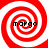 Four identical red and white spiral patterns arranged in a , each containing the text 'margo' in black pixelated font at the center