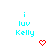 Two identical pixelated cyan text blocks reading 'i luv Kelly' with red heart symbols below each block on a white background.