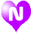 A static contact sheet showing two frames of a purple heart-shaped icon with a white 'N' on the left and scattered gray pixelated shapes on the right, all against a transparent background.