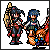 Pixel art of six showing character sprites from InuYasha, with one displaying the text 'InuYasha' in pixelated font