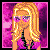 A 4x4 contact sheet of pixel art frames showing a cartoon woman with blonde hair and sunglasses, her torso, legs in black pants, text elements like '6 letters', '3 words meaning', and heart symbols on a pink background.