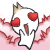 Animated skull with red heart eyes and a crown, set against pink wavy background.