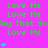 A static image with a bright pink background displays repeated green text "Love Me" and "Say That Yo" with cyan heart symbols scattered throughout.