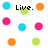 Pixelated icon with scattered colored dots and text fragments 'Live.', 'Love.', 'Laugh.' on white background.