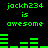 Green pixelated text and bar graph elements on black background, with repeated 'jockh234 is awesome' phrases and animated horizontal bars.