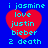 A static image with four identical red hearts on a blue background, each containing cyan text reading "i jasmine love justin bieber 2 death".