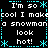 Pixelated text and cyan symbols on black background with repeated phrases about being cool, making a snowman, and looking hot.