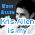 A four- shows a person in a white shirt with blue text overlays reading 'Kris Allen is my idol <3'