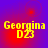 Yellow text 'Georgina D23' on a red and blue gradient background with subtle circular patterns.