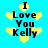 Blue background with yellow heart shapes and black text reading "I Love You Kelly" in four repeated sections.