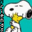 Animated contact sheet of Snoopy and Woodstock characters from Peanuts, displayed in a 3x3 grid with repeated frames showing subtle pose changes against a teal background.
