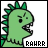 Green pixelated dinosaur head with spiky back, open mouth showing teeth, angry expression, and 'RAWR' text below on white background.