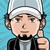Pixelated character with light skin, brown hair, and green eyes wearing a white headband and dark jacket over light shirt, giving a thumbs-up gesture against blue background.