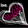 A static icon with a black background features a stylized heart outline in white and pink, with the word 'love.' in white text on the left.