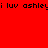 Red background with black text 'i luv ashley' repeated twice, featuring a central light blue circular glow effect.