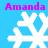 A blue background displays four white snowflakes with pink text "Amanda" above each, arranged in a