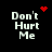 Black background with white pixelated text 'Don't Hurt Me' and four distinct red pixel clusters in different positions.