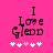 Pink background with black text "I Love GledD" and five white/pink heart symbols below, showing animation change in the fourth symbol.