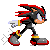 Pixel art character with black and red fur, white gloves, yellow wristbands, gray shoes with red accents walking in a sequence of