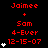 Red text on black background displays repeated names and dates with increasing white star icons across three