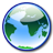 Pixelated globe icon with blue ocean, green landmasses, and white cloud-like regions, bordered by a dark blue ring on a gray background.