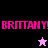 Pixelated text "BRITTANY!" in bright pink on black and purple backgrounds with a small star icon below the text.