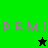 Green and black pixelated with pink text 'DEMI' repeated across sections, featuring a black star on green background and a green star on black background