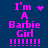 Pixelated pink text on dark blue background reads "I'm A Barbie Girl !!!!!!!!" with alternating heart and starburst symbols replacing the word 'heart' in each instance.