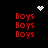Red 'Boys' text repeated in four on black background with white pixelated heart and starburst symbols
