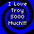 Four identical blue and black spiral patterns with white text reading "I Love Troy 5000 Much!!!" arranged in a