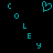 Pixelated teal text spelling 'colley' arranged in two vertical with a heart symbol above the left on black background