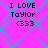 Four identical pixelated text blocks on a bright pink background with cyan diamond patterns, each reading 'I LOVE Taylor <333' in black block letters.