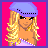 Pixel art contact sheet of a female character in four frames showing different angles and details against a bright pink background with the word "CUTIE" displayed.