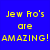 Blue and red pixelated text with a green background portrait of a person, stating 'Jew Ro's are AMAZING! And so is Knocked Up!' in yellow and blue fonts