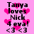Pixelated text on pink background with heart symbols, showing 'Tanya loves Nick 4 eva! <3 <3' in two identical vertical sections.